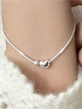 Sterling Silver Heart Charm Anklet - Elegant Silver Heart Accent